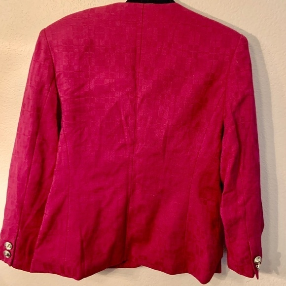 Vintage Blazer 8 HBS Ltd Magenta Checkered pattern Gold-tone Button-Up Classic - Picture 12 of 13